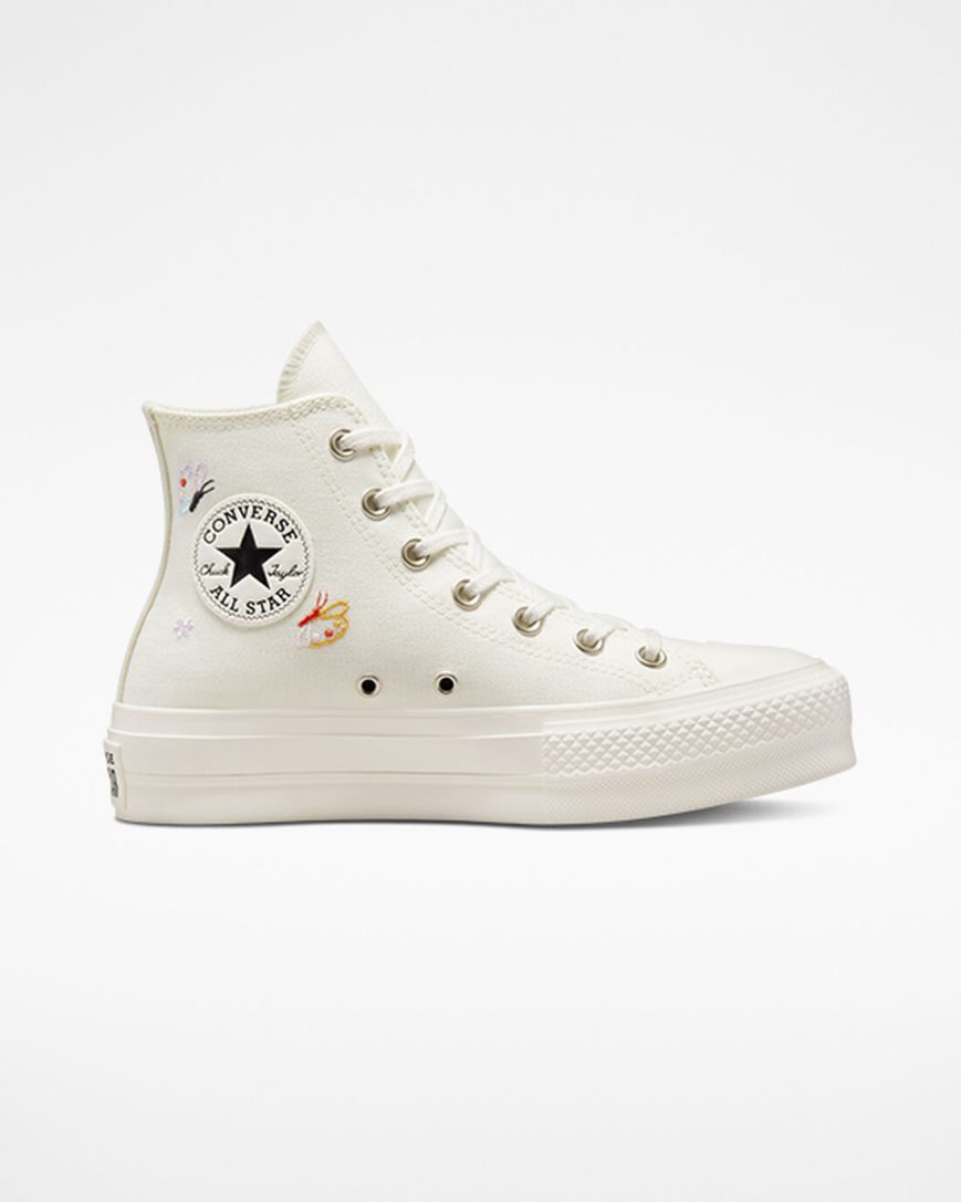 Zapatos Plataforma Converse Chuck Taylor All Star Lift Butterfly Wings Altas Mujer Beige Rosas | PE 0PLW52